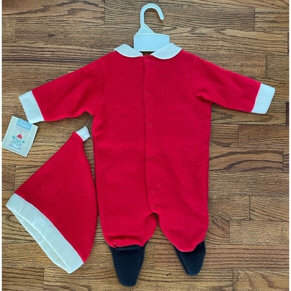 NWT Vintage Baby Red White Faux Fur Trim One Piece Santa Suit & Hat 0-3 Carter’s - Picture 3 of 6